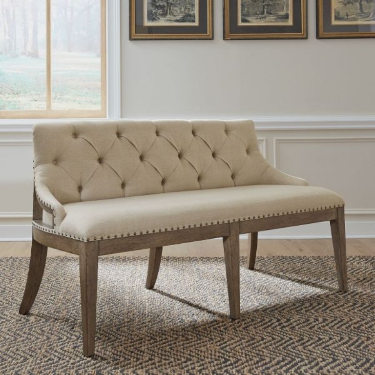 Dining Bench Shelter Back Diamond Tufting Nailhead Trim Seat