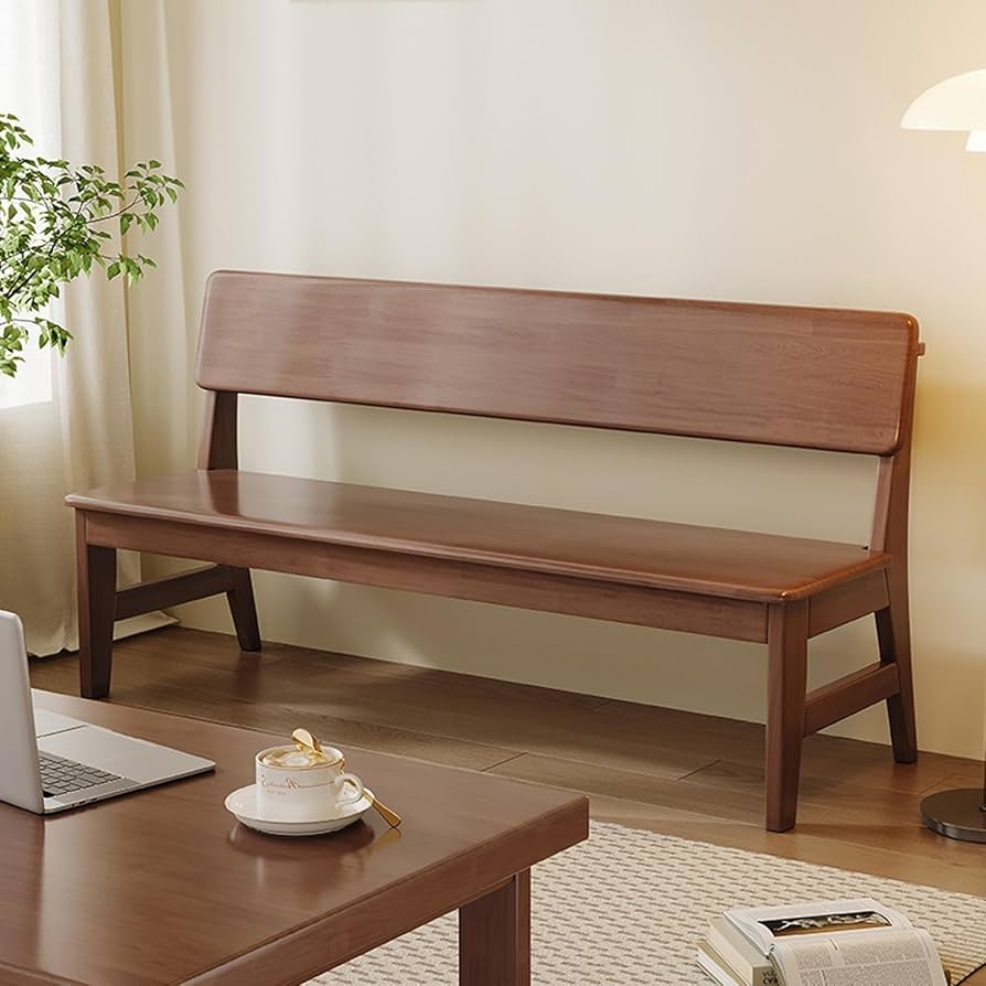 Dining Bench Walnut Brown Horizontal Backrest Tapered Wood Legs