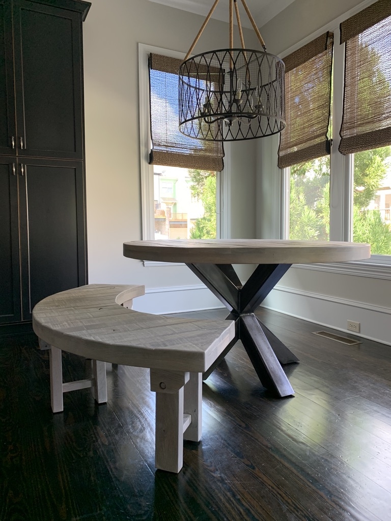 Dining Bench with Parquetry Wood Top for Rustic Nooks