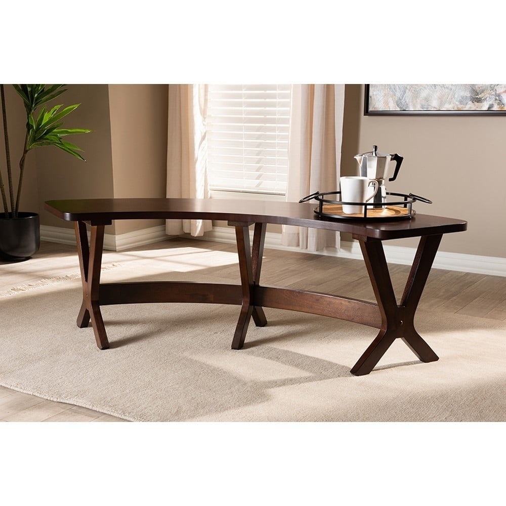 Dining Bench with Triple Base and Walnut X-Frame Legs