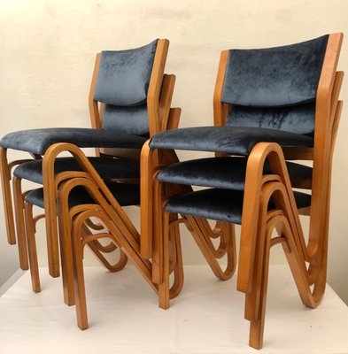 Dining Chair Bentwood Frame Navy Velvet Seating Retro
