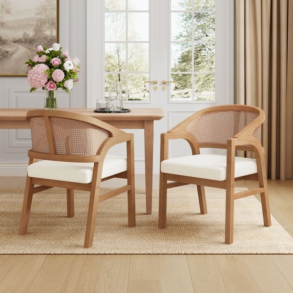 Dining Chair: Curved Wood Frame and Integrated Arms