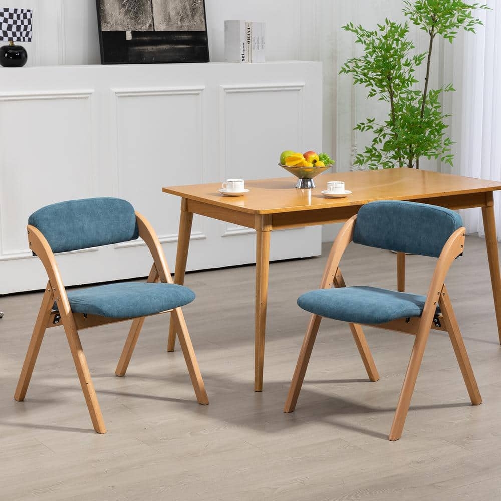 Dining Chair Lake Blue Upholstery Folding Frame Wood