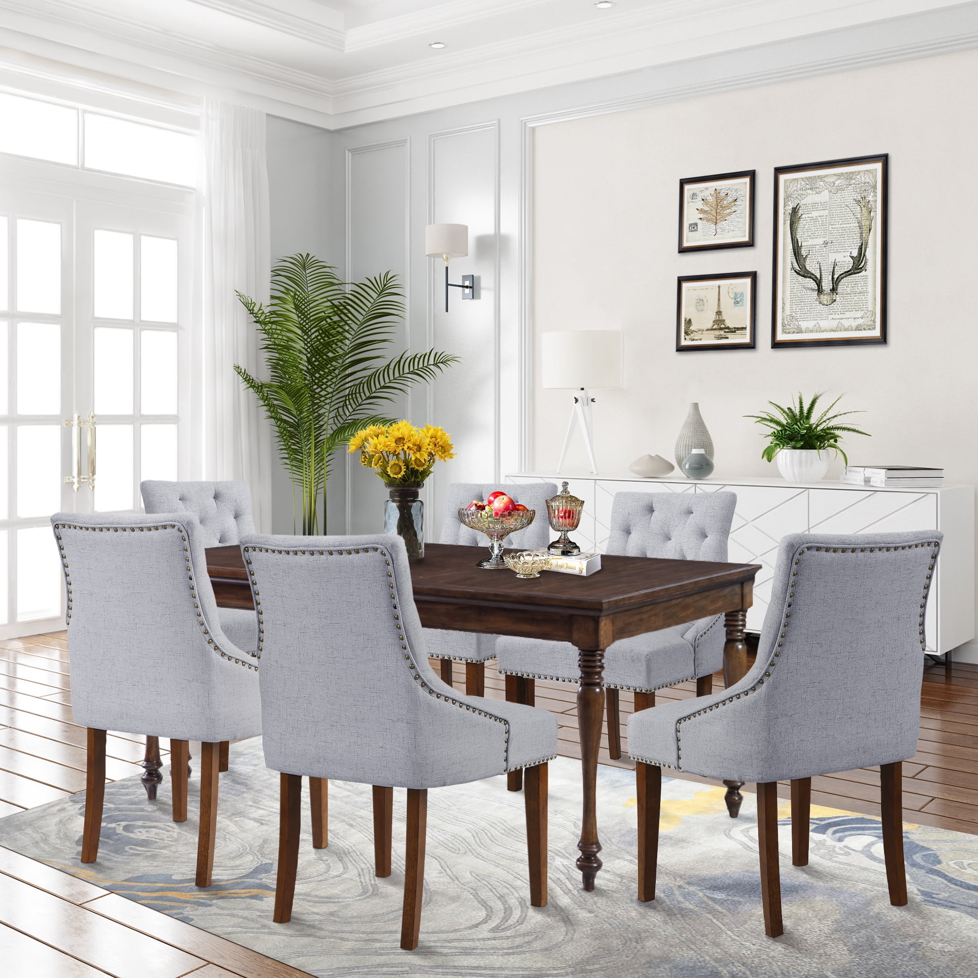 Dining Chair Silver Nailhead Gray Tufted Dining Chairs