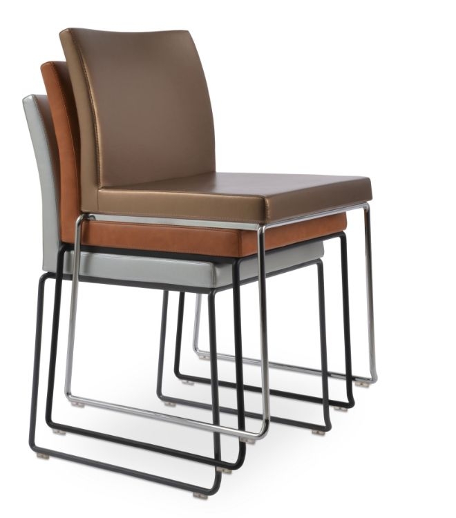 Dining Chair Sled Base Metallic Upholstery Armless Set
