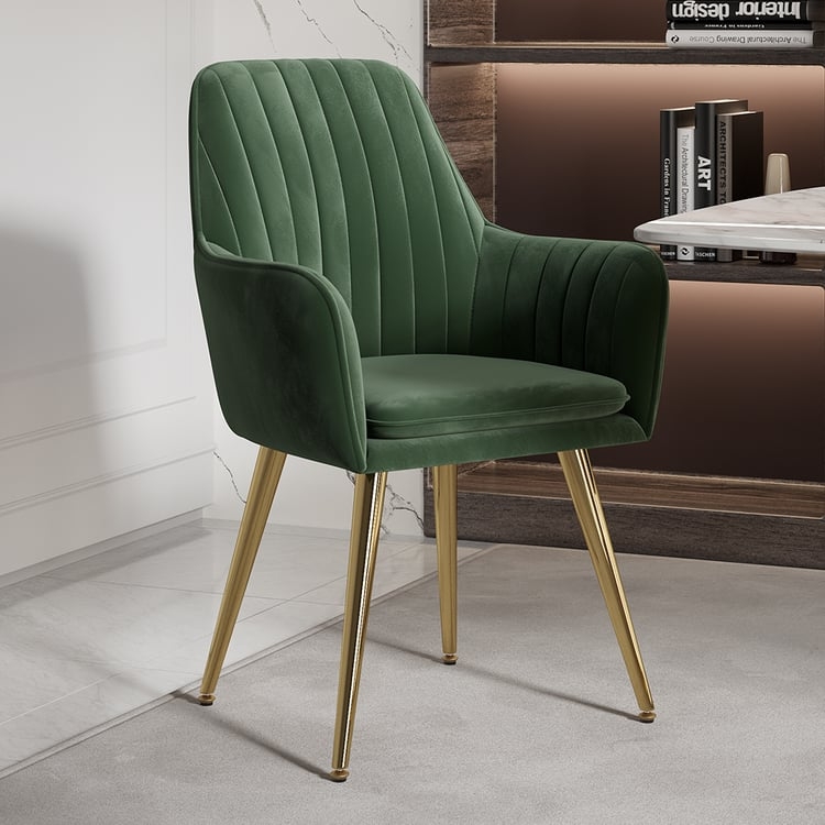 Dining Chair Vertical Stitching Dark Green Seating