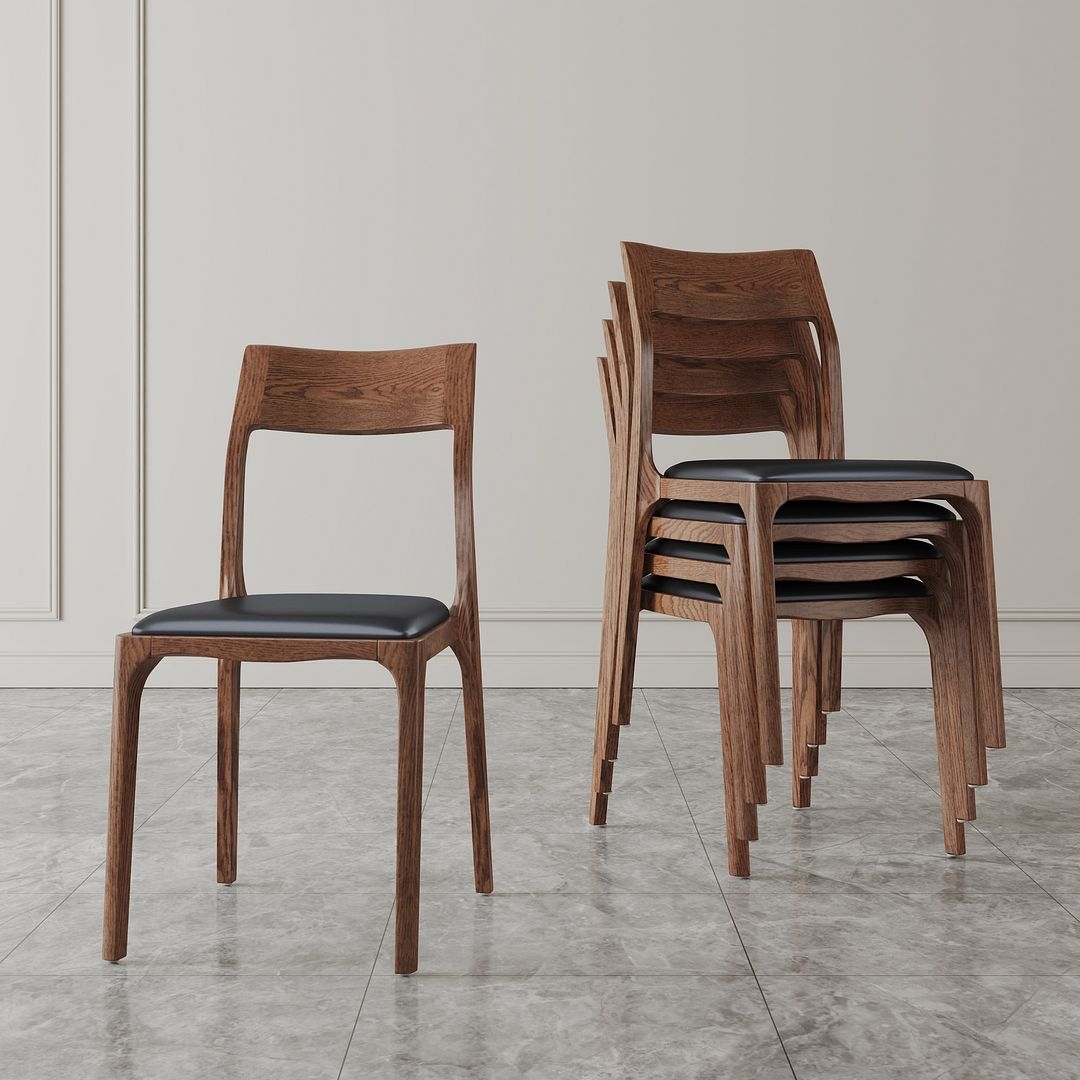 Dining Chair Walnut Brown Leather Like Black Upholstered
