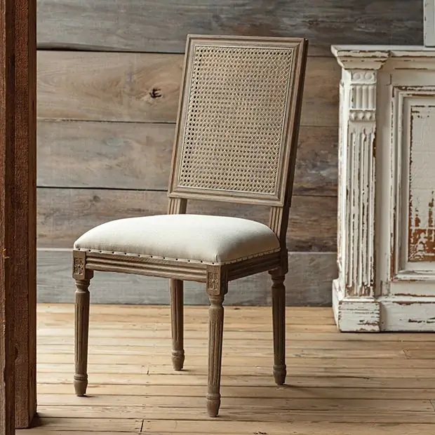 Dining Chair: Weathered Finish with Square Back Detail