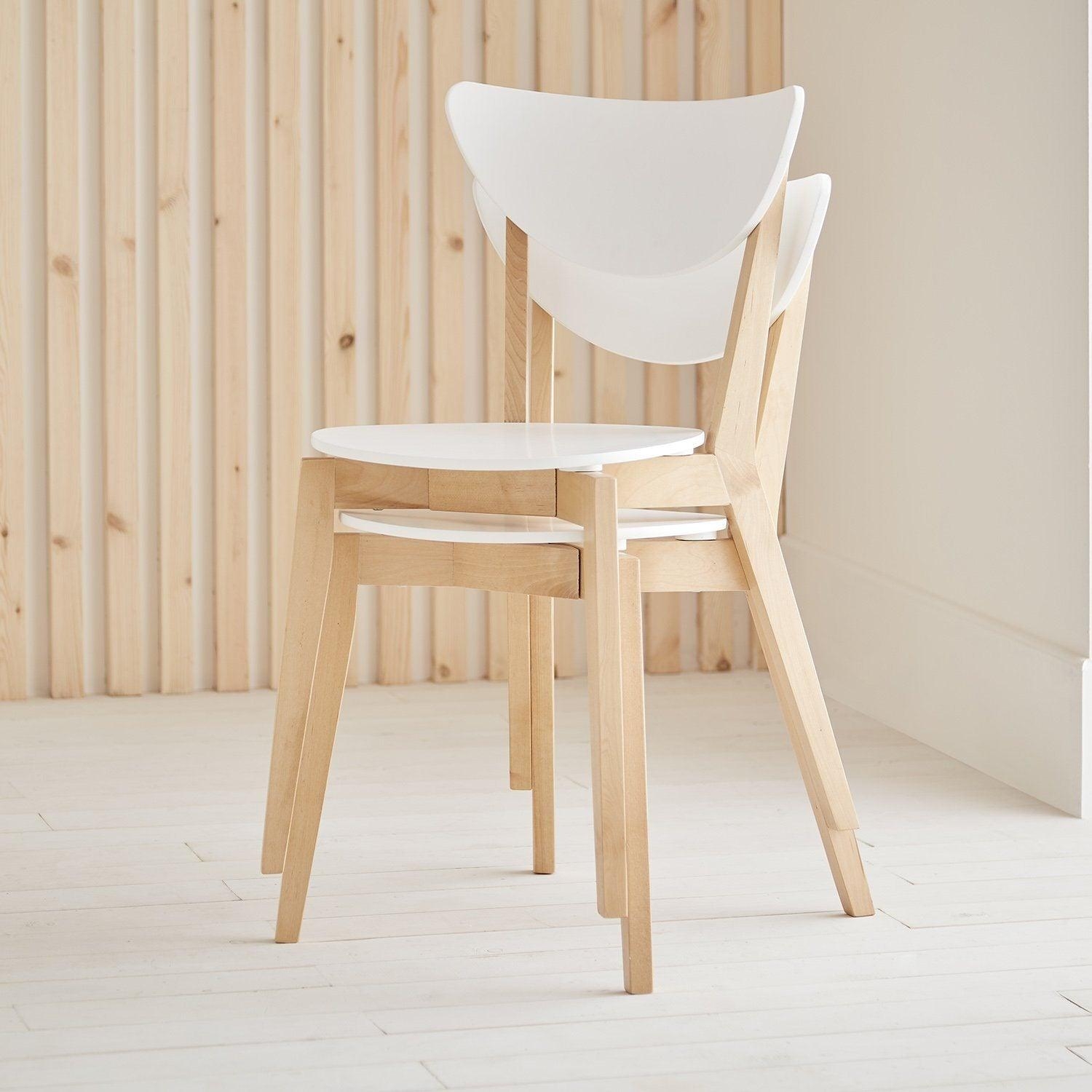 Dining Chair White and Wood Stackable Scandi Style Set