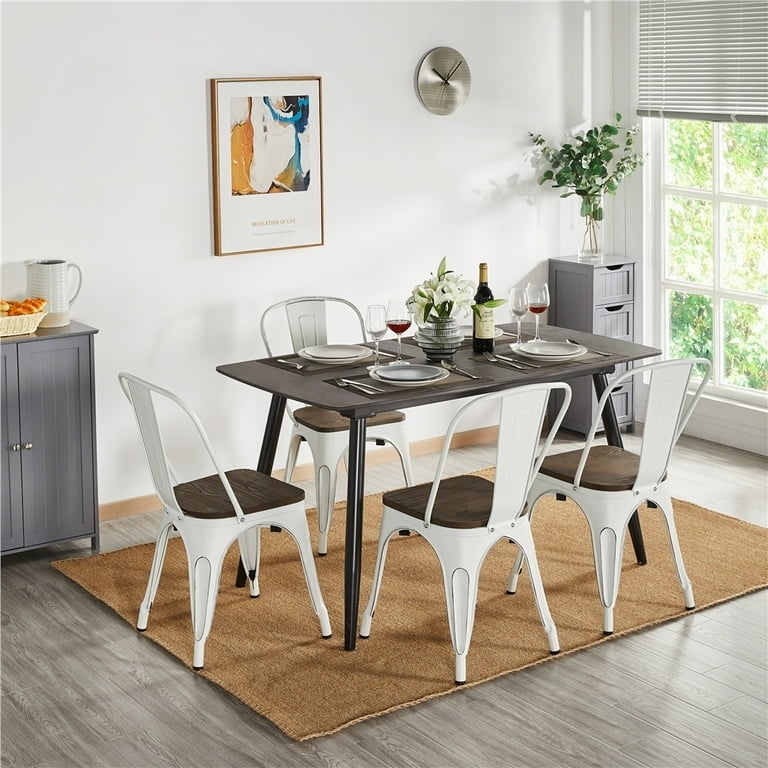 Dining Chair White Metal Frame Wood Seat Modern Farmhouse