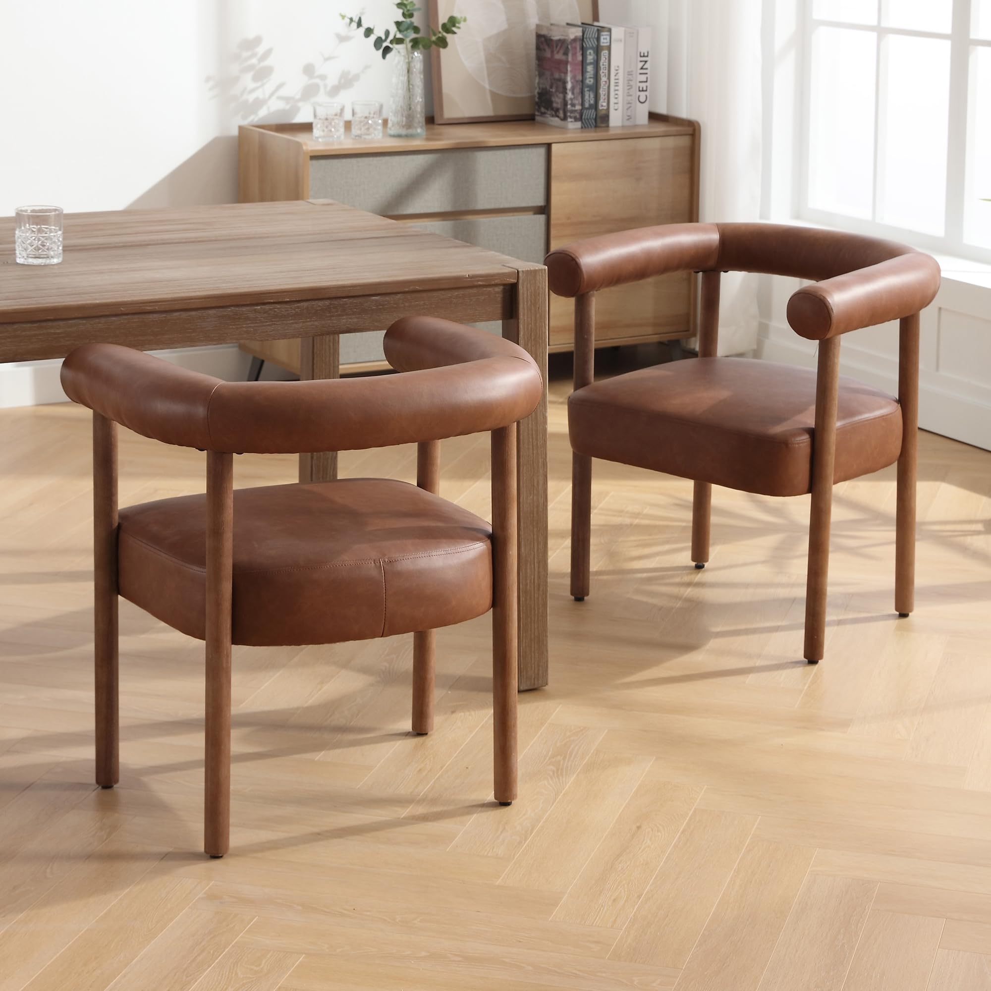 Dining Chair with Cylindrical Legs in Warm Brown Finish