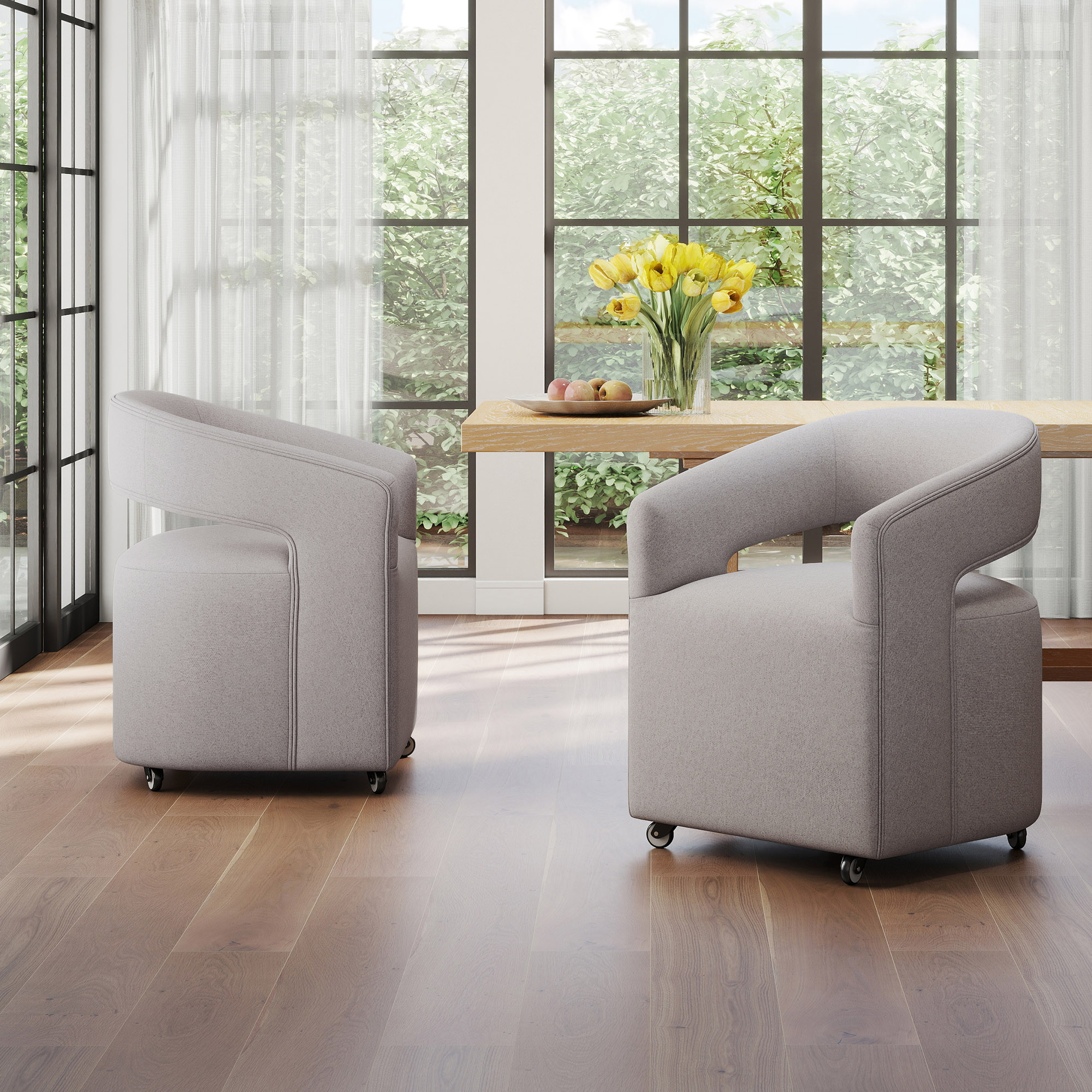 Dining Chair with Rolling Casters in Neutral Greige