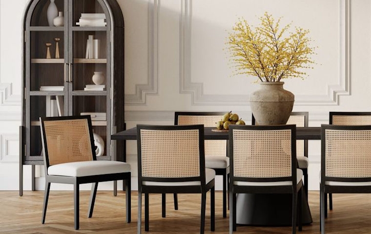 Dining Chair: Woven Back and Herringbone Floor Styling