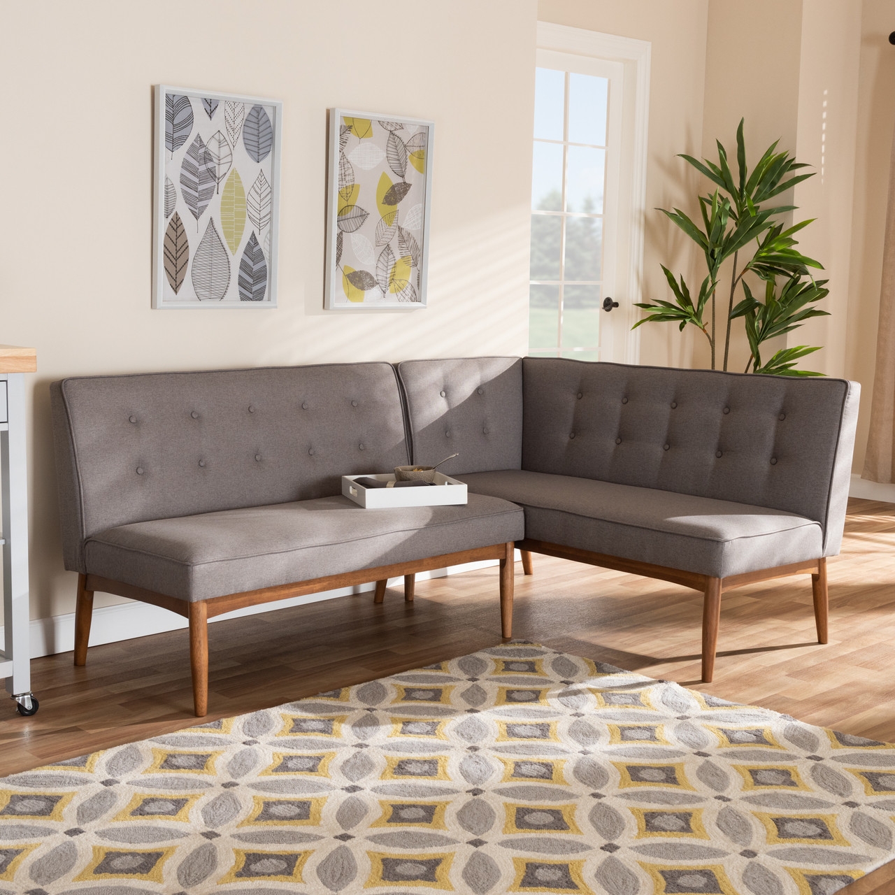 Dining Corner Bench Button Tufted Back for Breakfast Nooks