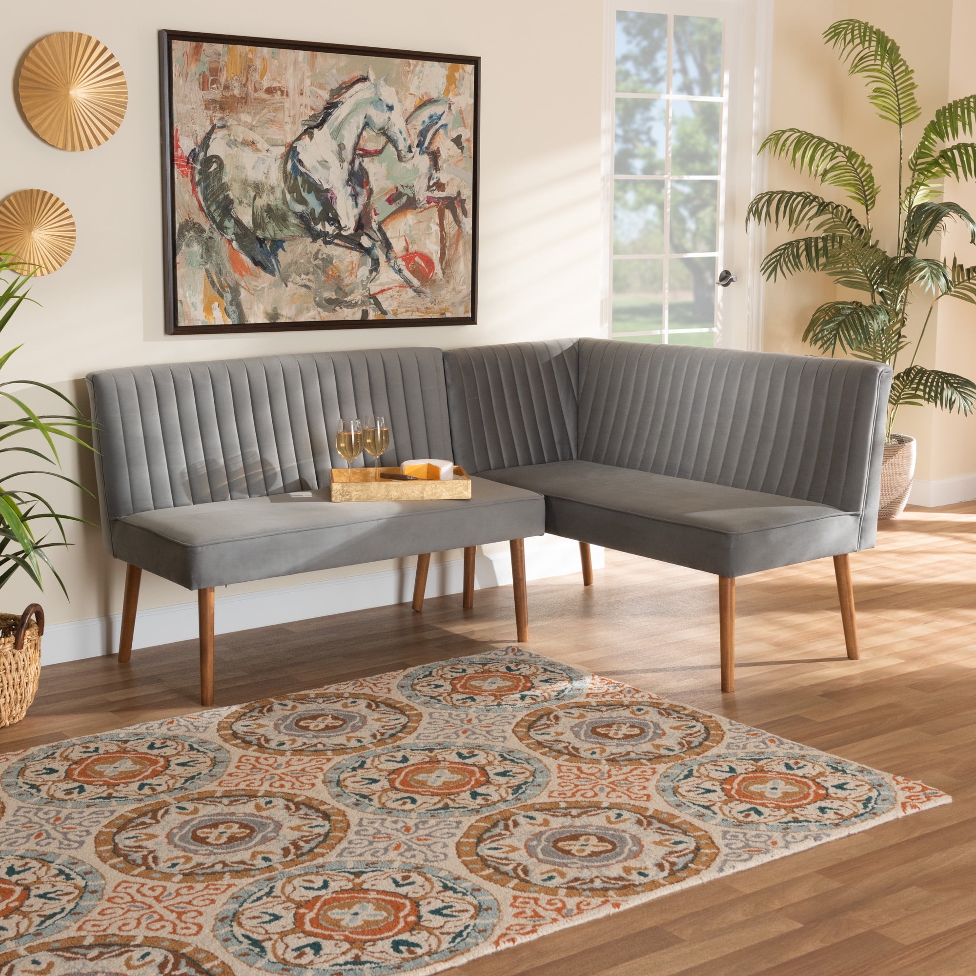 Dining Corner Bench Vertical Channel Tufting L-Shaped Seat