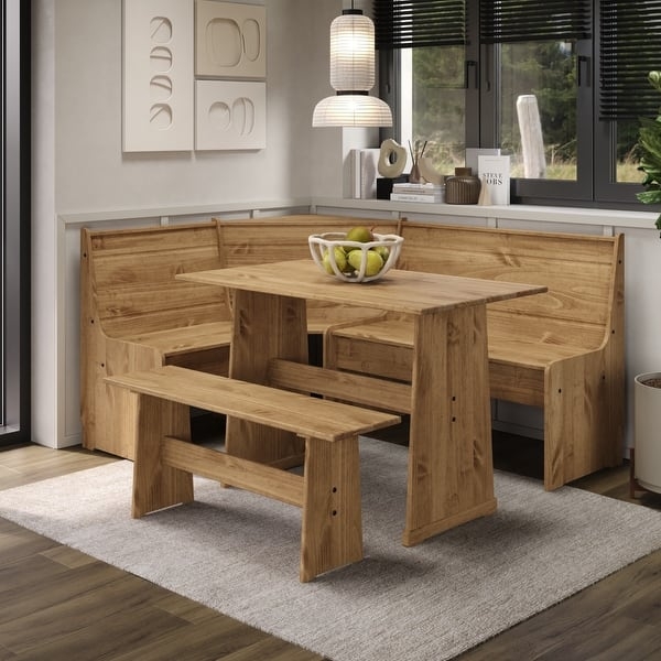 Dining Nook Set: Honey Brown Solid Pine Texture Bench