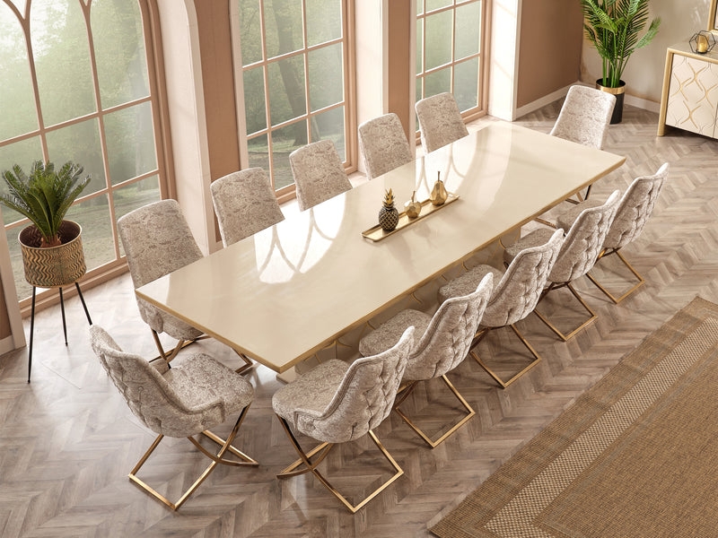 Dining Set: Cross Sled Base warm beige 12 person dining table