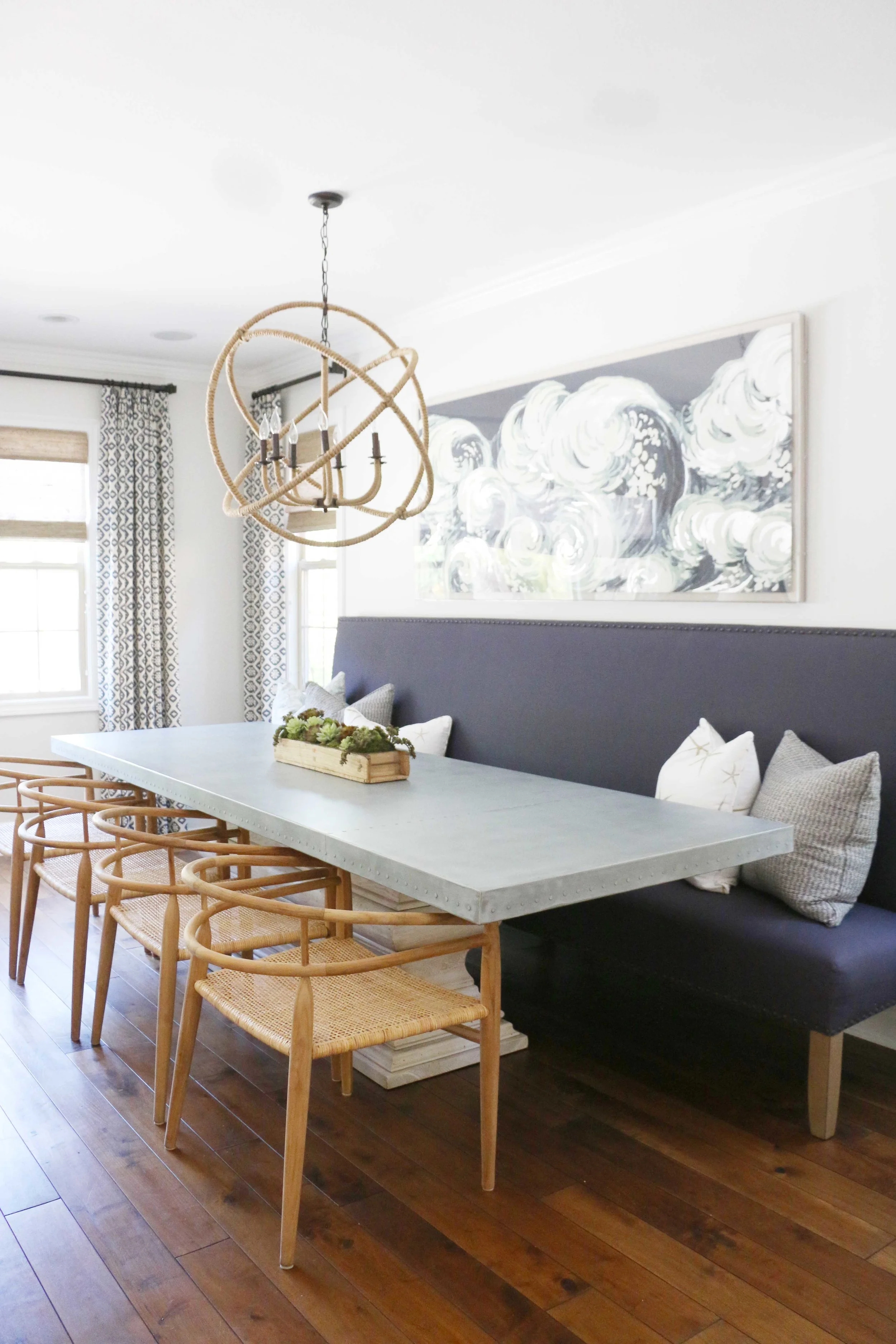 Dining Set Navy High Back Banquette Metal Topped Pedestal Table
