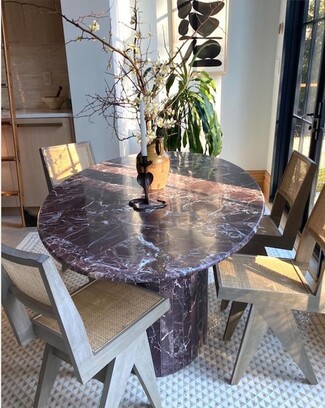 Dining Set Purple Marble Oval Pedestal Table Mid-Century