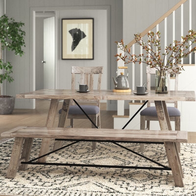 Dining Set Rustic X-Brace Support Wood Table With X-Brace