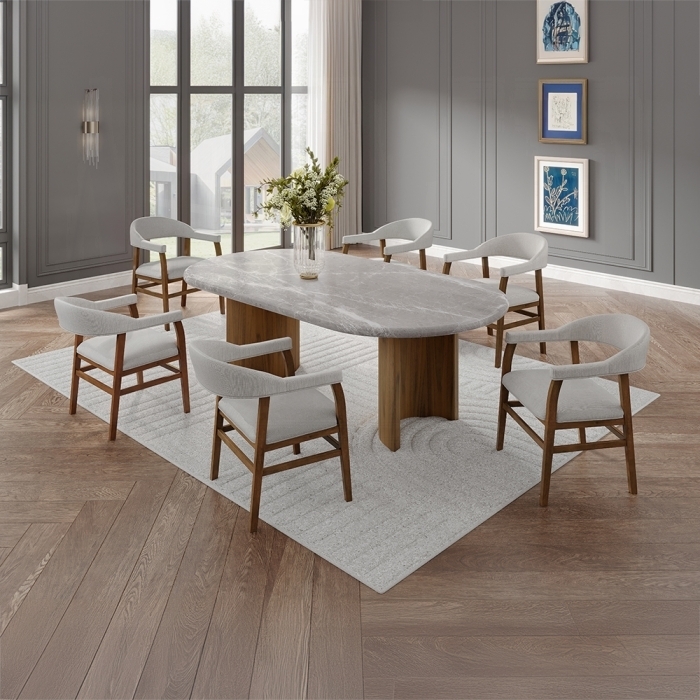 Dining Set Sculptural Pedestal Marble Pattern Top Collection