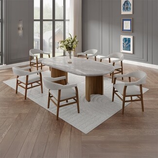 Dining Set Sculptural Pedestal Marble Pattern Top Collection