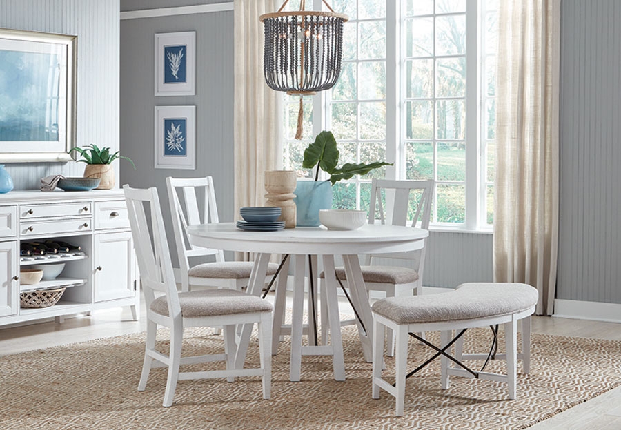 Dining Set with Beaded Pendant and Curved Wood Bench