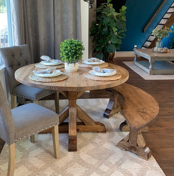 Dining Set with Pedestal X Base and Tufted Upholstery