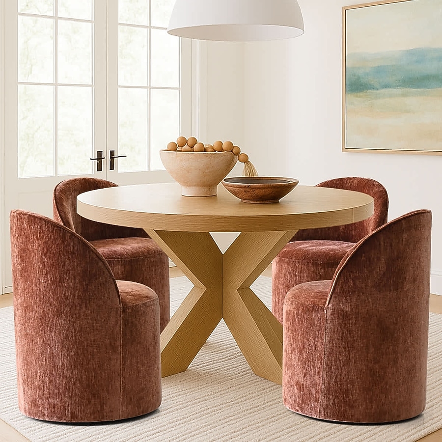 Dining Set with Terra Upholstery & X-Base Pedestal
