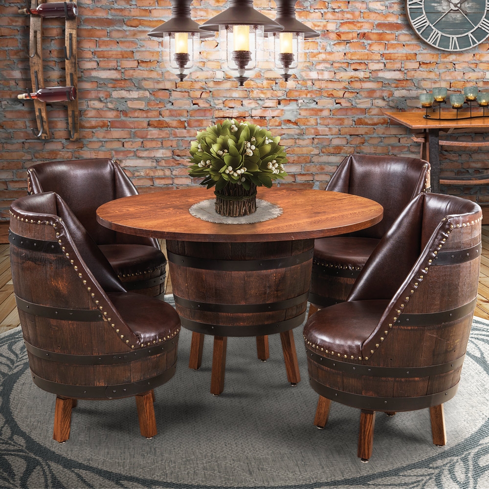 Dining Set with Upcycled Barrel Base & Nailhead Trim