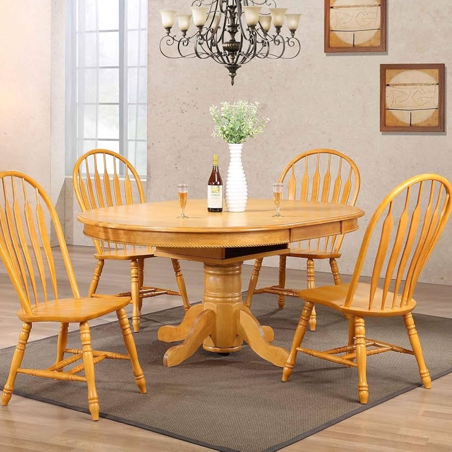 Dining Table: Light Oak Butterfly Leaf Extendable Pedestal