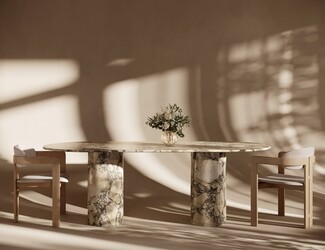Dining Table Marble Cylindrical Legs Sculptural Stone Base