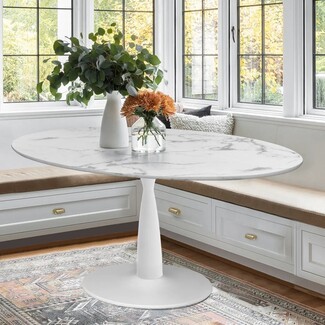 Dining Table Oval Pedestal Silhouette Marble Pattern Top