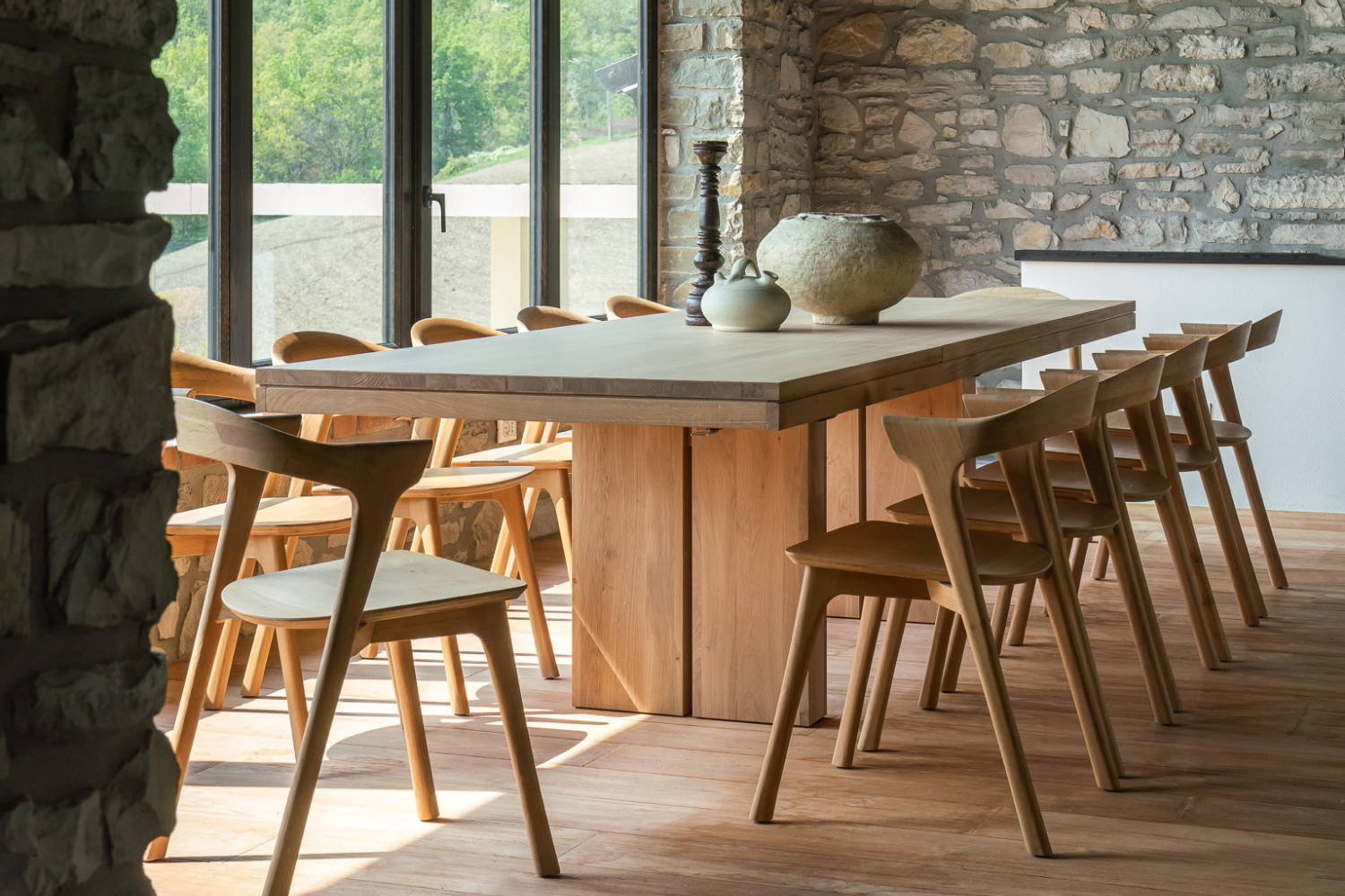 Dining Table Set: Curved Back Chairs modern pedestal table