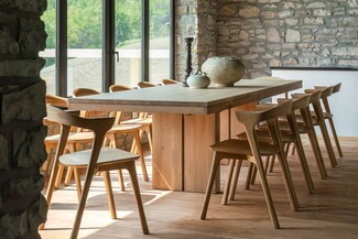 Dining Table Set: Curved Back Chairs modern pedestal table
