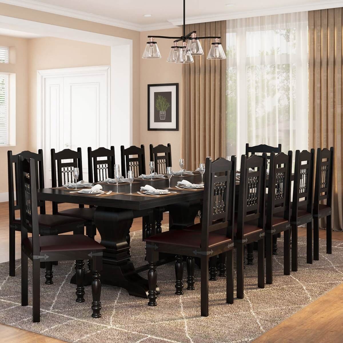 Dining Table Set: Espresso Pedestal Base 12 seater pedestal
