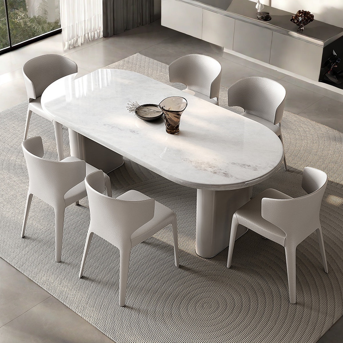 Dining Table Set Pedestal Pillar Base Grey Marble Wayfair