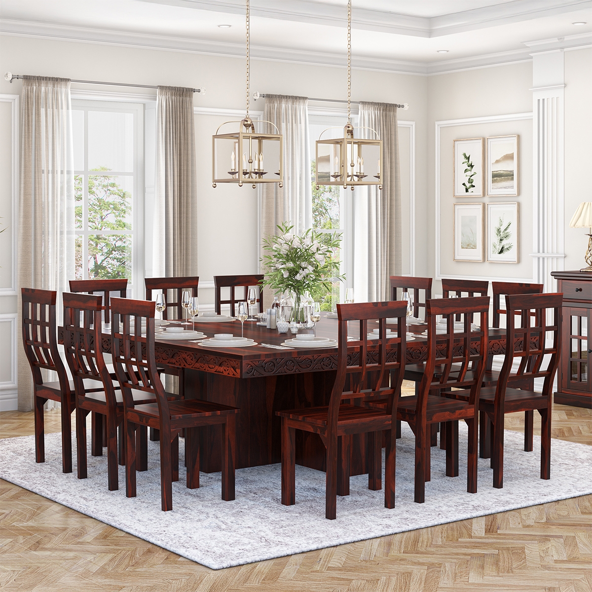 Dining Table Set: Square Table 12 person seating set