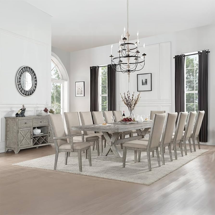 Dining Table Set: X-Base Trestle modern farmhouse dining set