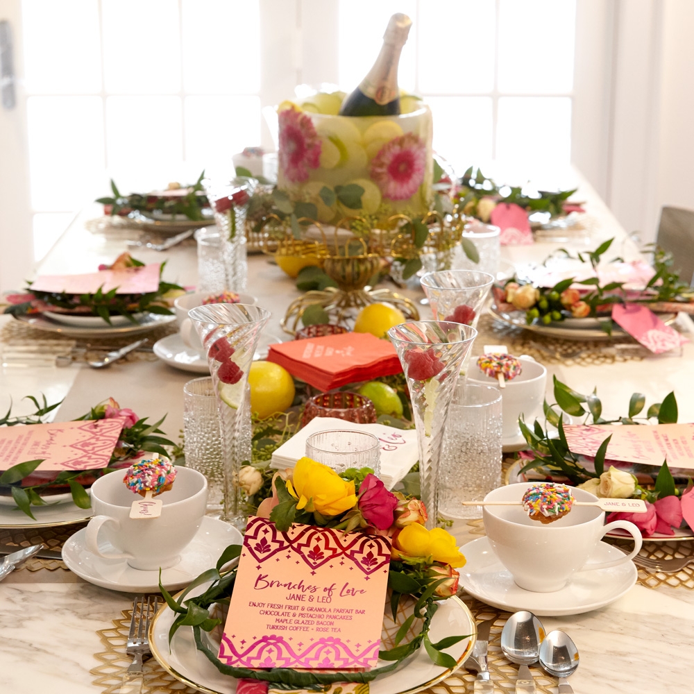 Dining Table Setting Bridal Shower Table Decor and Floral Ice Bucket