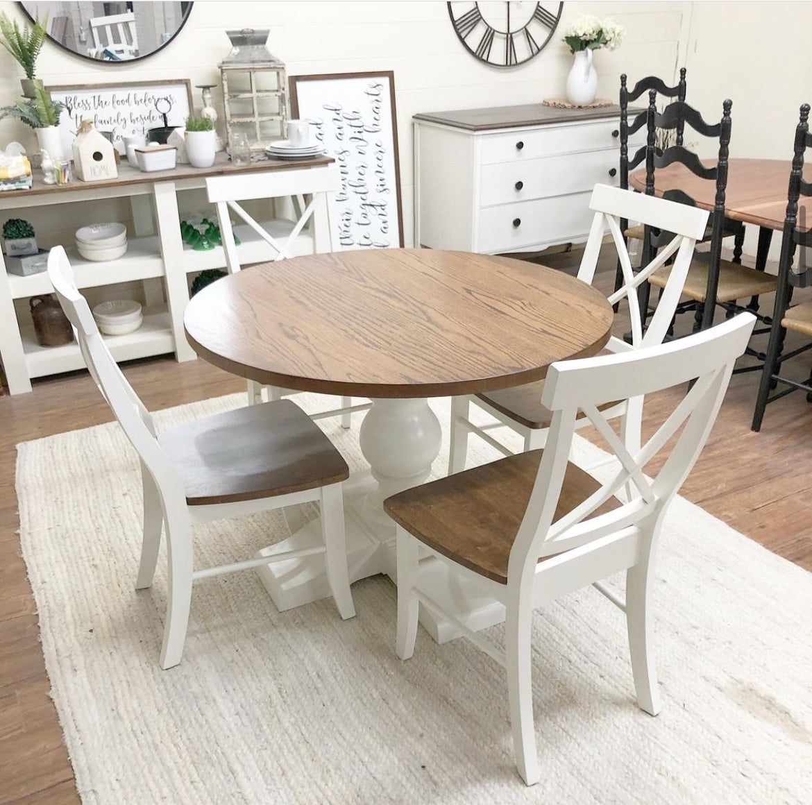 Dining Table: Two-Tone White and Wood Farmhouse Table
