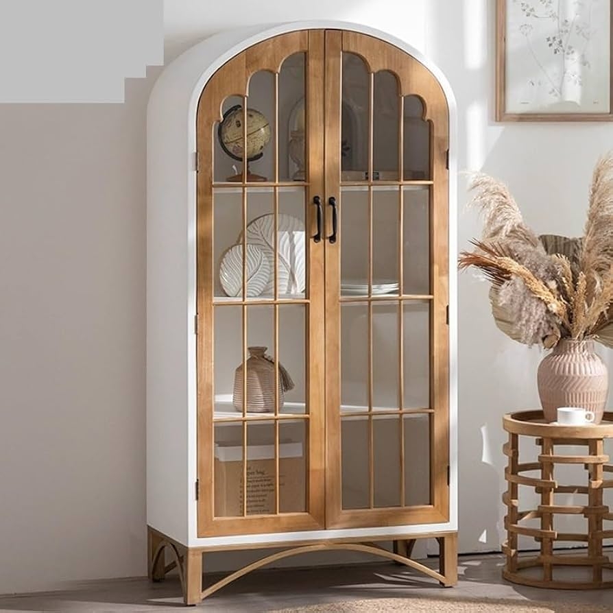 Display Cabinet: Arched Scalloped Mullion Japandi Hutch