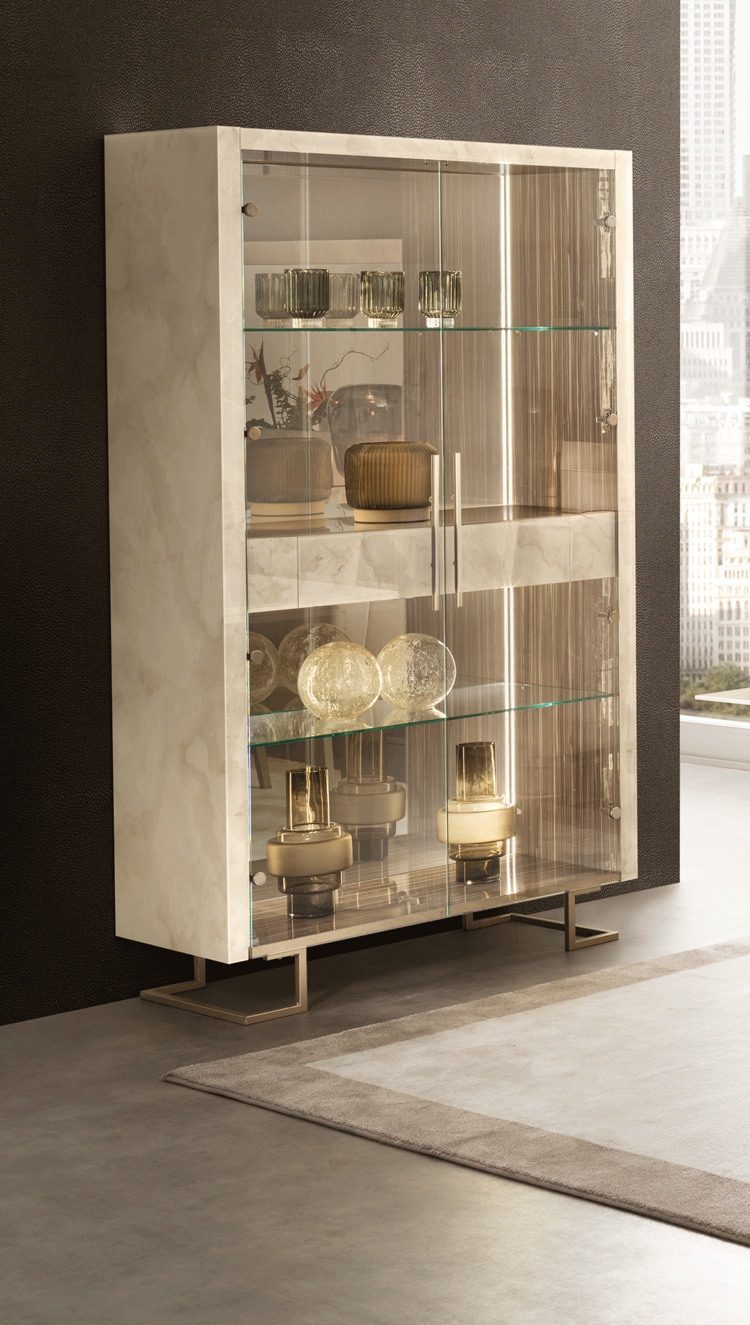 Display Cabinet with Geometric Base and Central Drawer