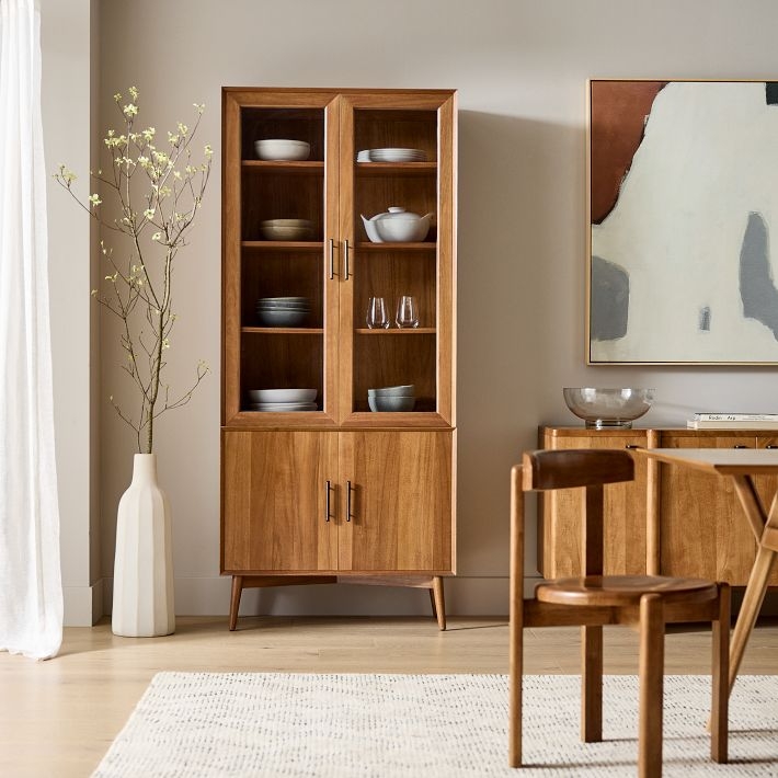 Display Cabinet with Glass Front Doors and Tapered Legs