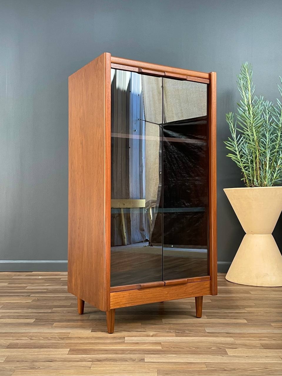 Display Cabinet with Smoke Glass and Walnut Finish