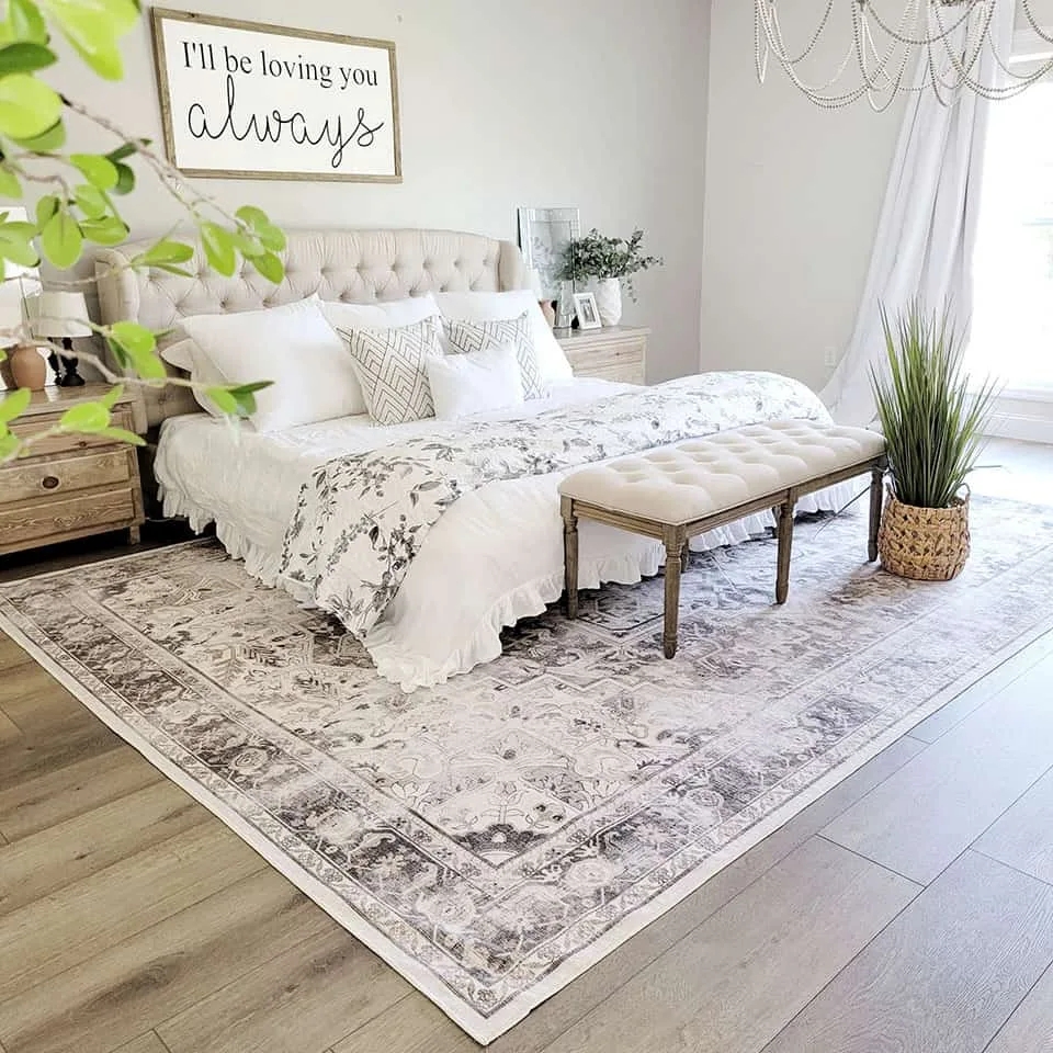 Distressed Area Rug Style: Neutral Monochrome Palette