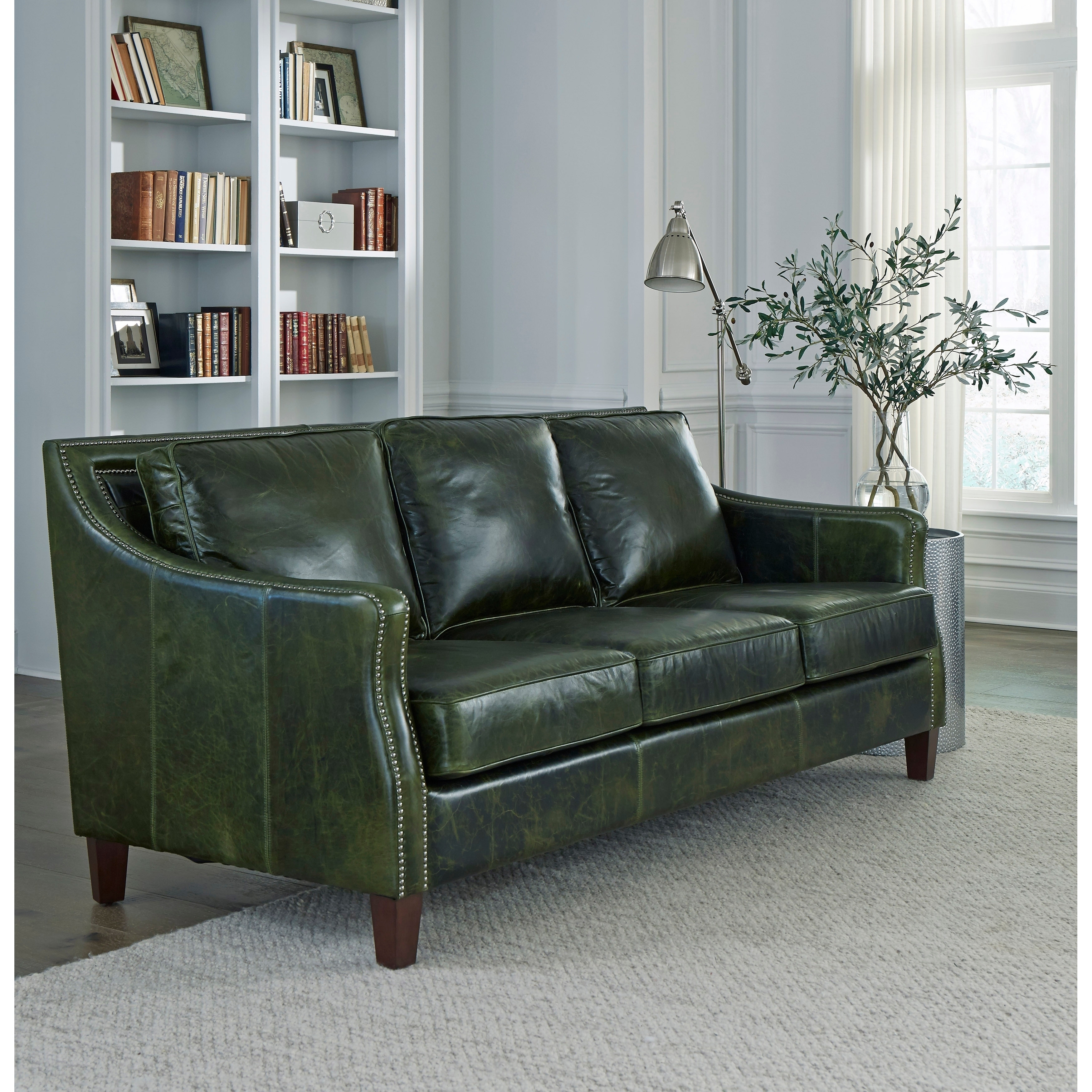 Distressed Leather Sofa with Sloping Track Arms and Nailhead Trim