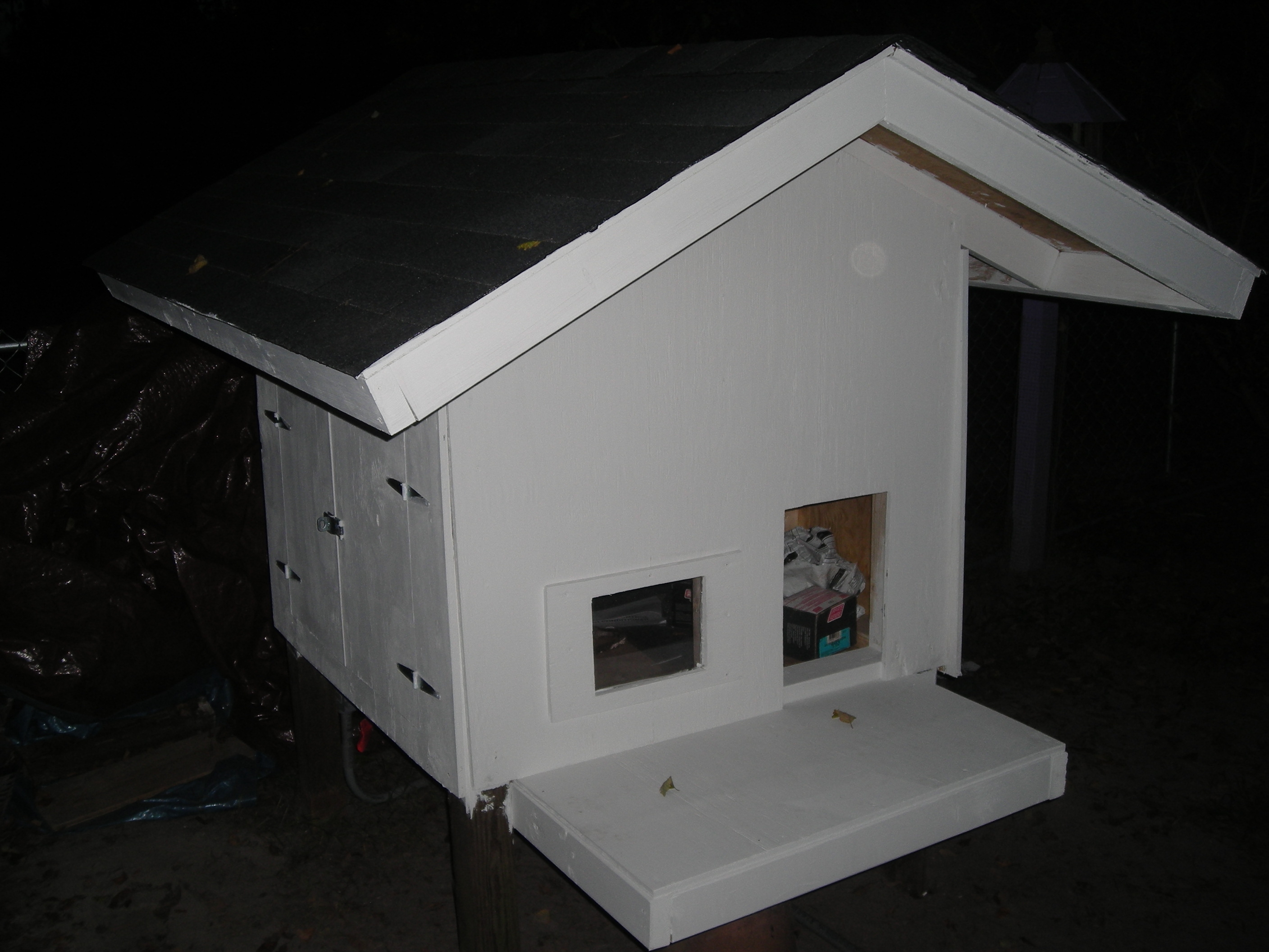 Dog House: Elevated White Dog House With Side Access Doors