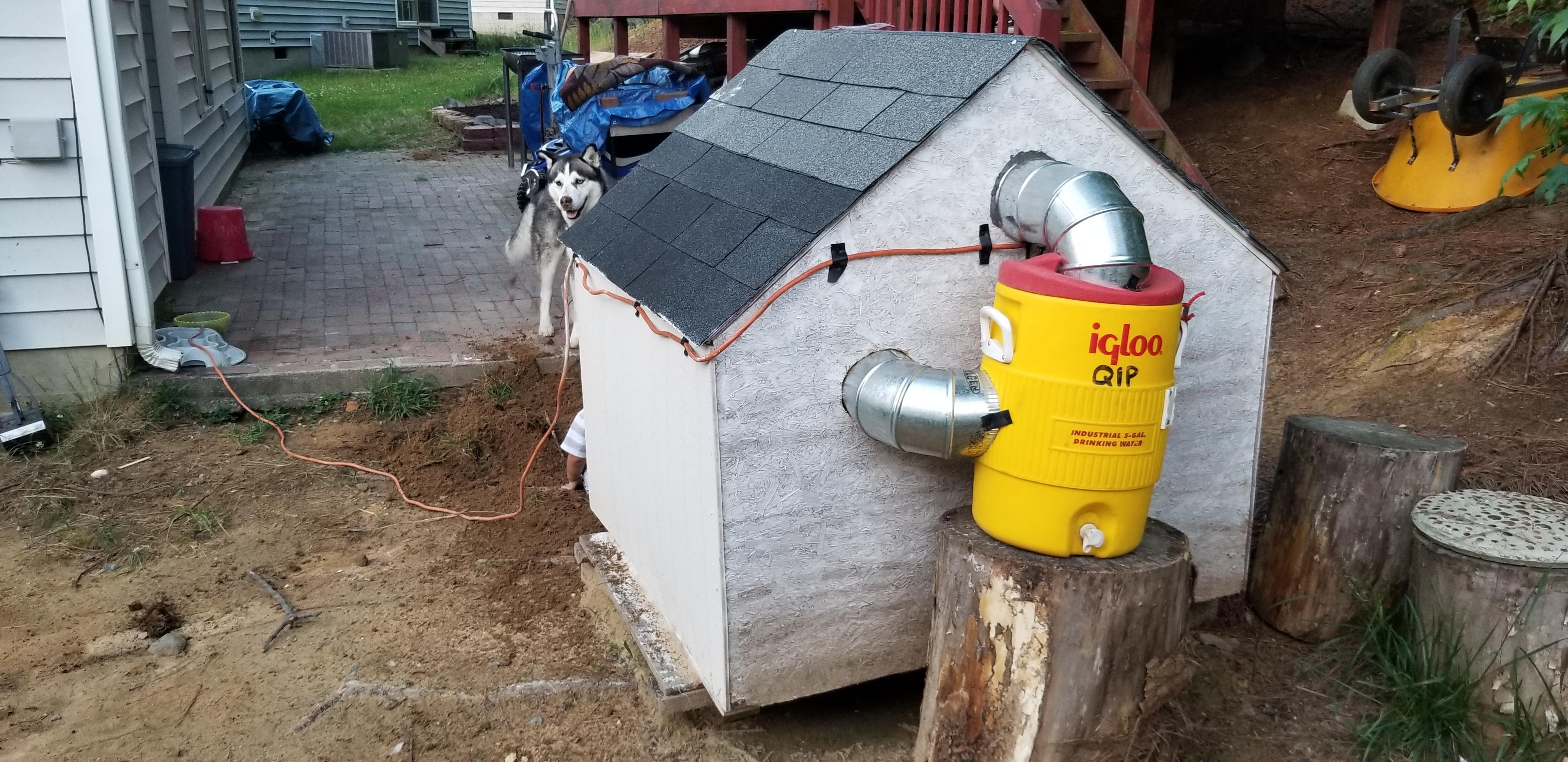 Dog House: Yellow Cooler Ventilation DIY Dog House AC