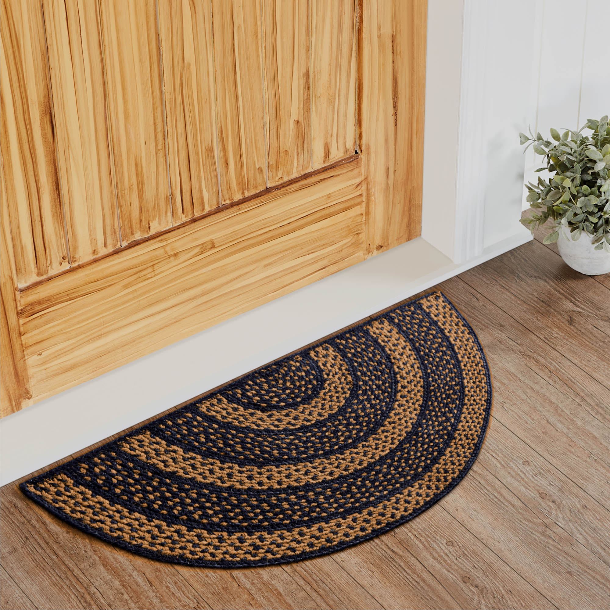 Door Mat Half Circle Braided Jute Concentric Pattern
